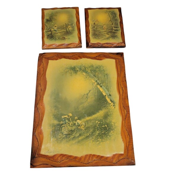 Vintage Andres Orpinas Print Boy Girl Fence Woods Lot Of 3 Country Kids - Picture 1 of 7